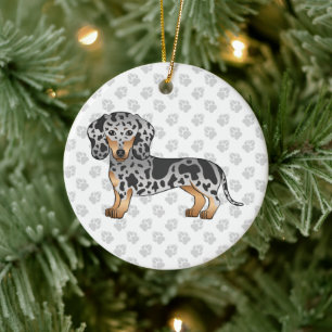 Ornamento De Cerâmica Dachshund de pelo curto manchado preto e bronze & 