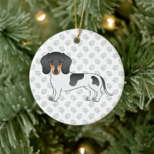 Ornamento De Cerâmica Dachshund de pelo curto piebald preto e bronzeado