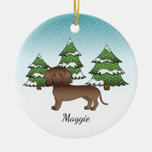 Ornamento De Cerâmica Dachshund de Pelo Liso Chocolate - Floresta de Inv