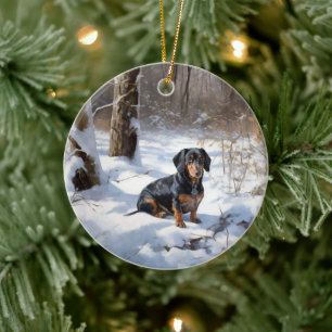 Ornamento De Cerâmica Dachshund Deixe Nevar Natal