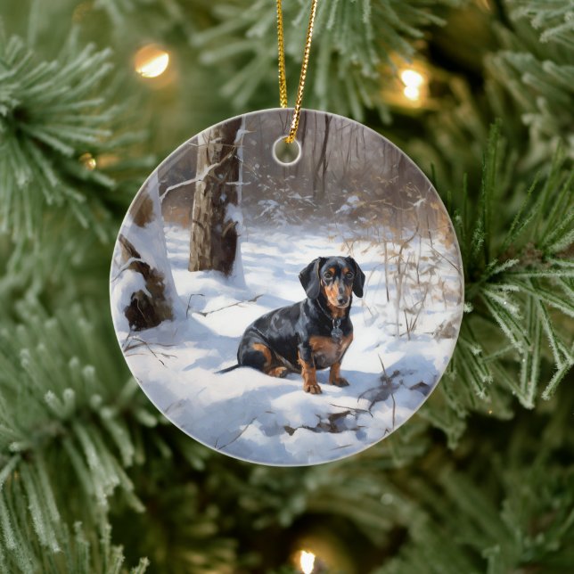 Ornamento De Cerâmica Dachshund Deixe Nevar Natal (Árvore)