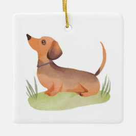 Ornamento De Cerâmica Dachshund Dog | Dog Pet Watercolor