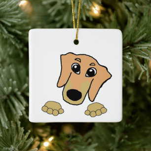 Ornamento De Cerâmica dachshund fawn e tan peeking cartoon