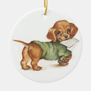 Ornamento De Cerâmica Dachshund filhote com letra
