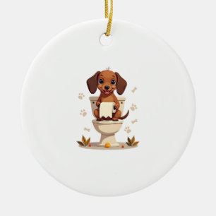 Ornamento De Cerâmica Dachshund Fofo Antigo no Banheiro de Desenho Anima