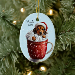 Ornamento De Cerâmica Dachshund Hot Ccoa Natal