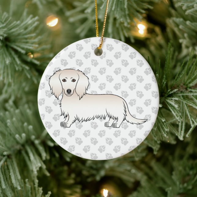 Ornamento De Cerâmica Dachshund Longo Cabelo Creme Cachorro Cartoon Fofo (Árvore)
