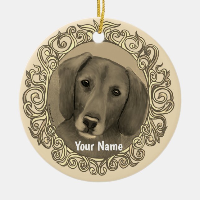 Ornamento De Cerâmica Dachshund Ornado  (Frente)