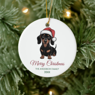 Ornamento De Cerâmica Dachshund Personalizado com Chapéu de Papai Noel N
