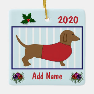 Ornamento De Cerâmica Dachshund Personalizado - Doxie Puppy Dog - Vermel