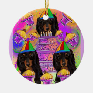 Ornamento De Cerâmica Dachshund preto de pelo longo