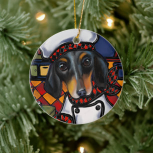 Ornamento De Cerâmica Dachshund Preto e Acastanhado