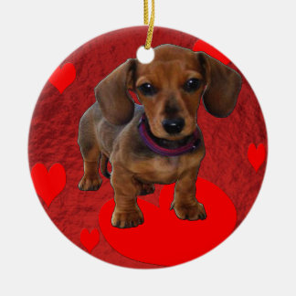 Ornamento De Cerâmica DACHSHUND Puppy com Corações