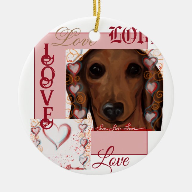 Ornamento De Cerâmica Dachshund Vermelho      (Frente)