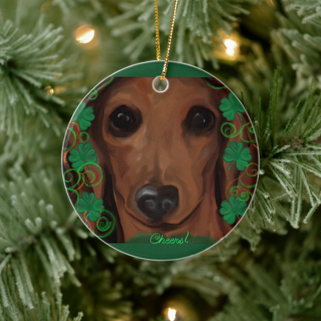 Ornamento De Cerâmica Dachshund Vermelho (Árvore)