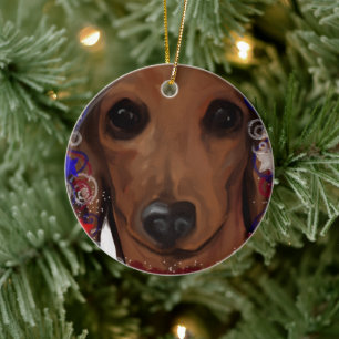 Ornamento De Cerâmica Dachshund Vermelho     