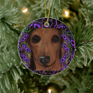 Ornamento De Cerâmica Dachshund Vermelho