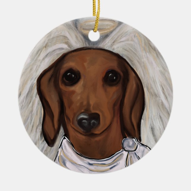 Ornamento De Cerâmica Dachshund Vermelho (Frente)