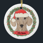 Ornamento De Cerâmica Dachshund Vermelho Personalizado<br><div class="desc">Faça a lista legal este ano com um ornamento personalizado do seu doce e liso dachshund vermelho!</div>