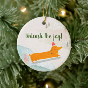 Ornamento De Cerâmica Dachshund Winter Christmas