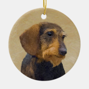 Ornamento De Cerâmica Dachshund (Wirehaired): Pintura original de cães