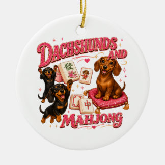 Ornamento De Cerâmica Dachshunds e Mahjong
