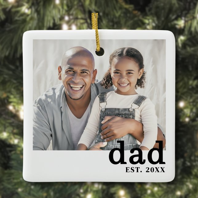 Ornamento De Cerâmica Dad Personalized Photo Christmas (Dad Established Personalized Photo Christmas Ceramic Ornament)