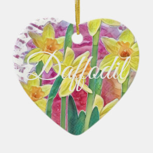 Ornamento De Cerâmica Daffodil Amarelo primavera e Personalização Rosa