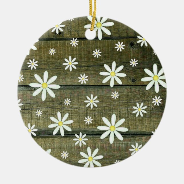 Ornamento De Cerâmica Daisies Rustic Barn Conselho Daisy Flower (Frente)
