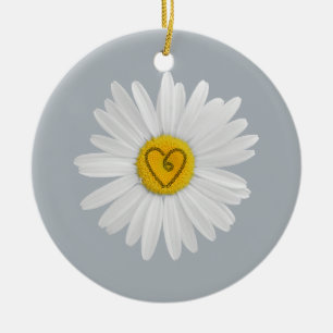 Ornamento De Cerâmica Daisy Flower Love Art Personaliza o fundo