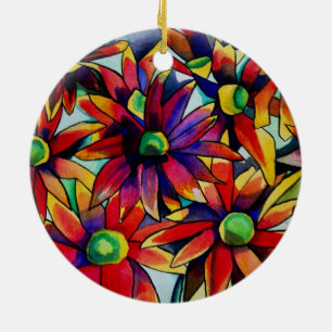 Ornamento De Cerâmica Daisy Straw, flores silvestres multicoloridas