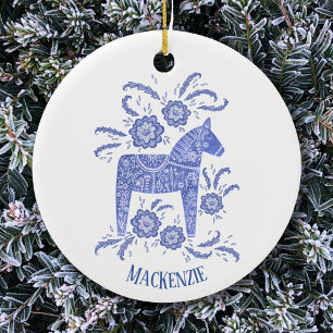 Ornamento De Cerâmica Dala Horse Sueco Nome Personalizado Indigo Blue