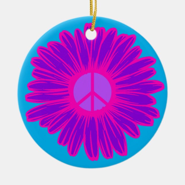 Ornamento De Cerâmica Dália da Paz Rosa e Roxa (Frente)