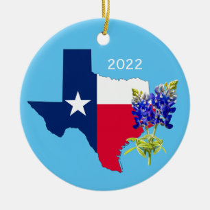 Ornamento De Cerâmica Dallas, Texas Outline e Bluebonnets Ornament