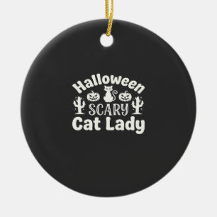 Ornamento De Cerâmica Dama de Gato Assustador de Halloween_1