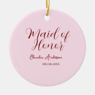 Ornamento De Cerâmica Dama de honra roxo nome data rosa pastel noivas