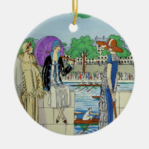 Ornamento De Cerâmica Damas Vintage dos anos 1920 na Regata da Corrida d