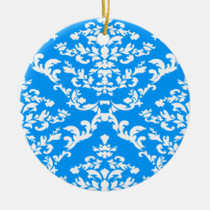 Ornamento De Cerâmica Damasco Azul-Claro Negrito em Emporiomoffa