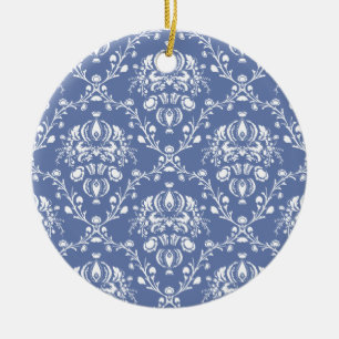 Ornamento De Cerâmica Damasco azul e branco da pervinca