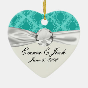 Ornamento De Cerâmica damasco de diamante aquamarino azul-aquário de do