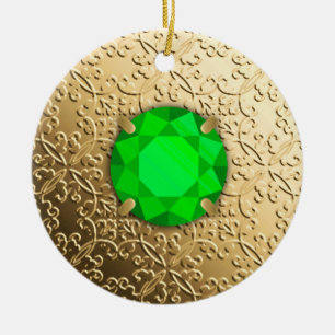 Ornamento De Cerâmica Damasco de ouro com uma falsa pedra preciosa esmer