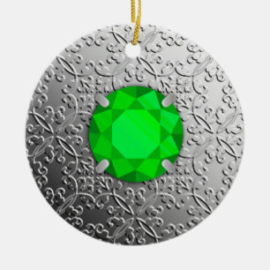 Ornamento De Cerâmica Damasco de prata com uma pedra preciosa da