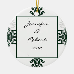 Ornamento De Cerâmica Damasco de prata verde e branco