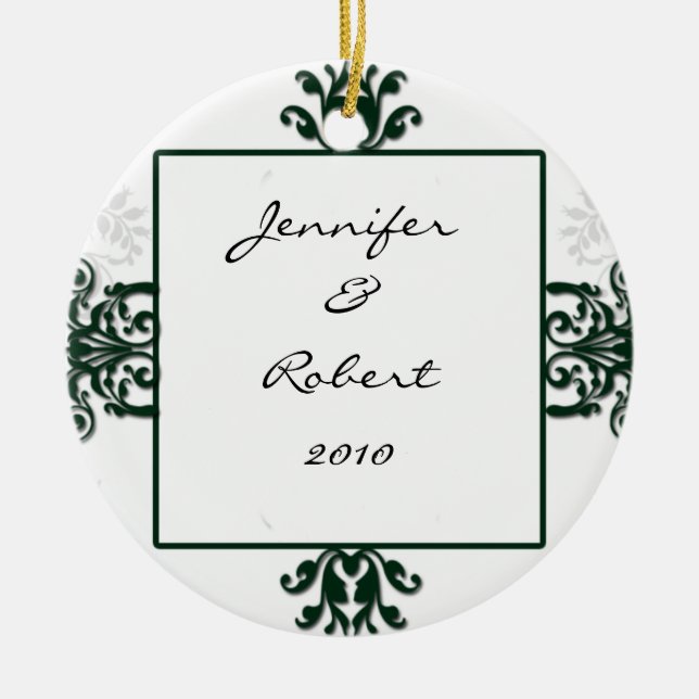 Ornamento De Cerâmica Damasco de prata verde e branco (Frente)