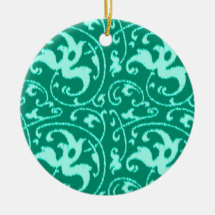 Ornamento De Cerâmica Damasco floral de Ikat - turquesa e Aqua