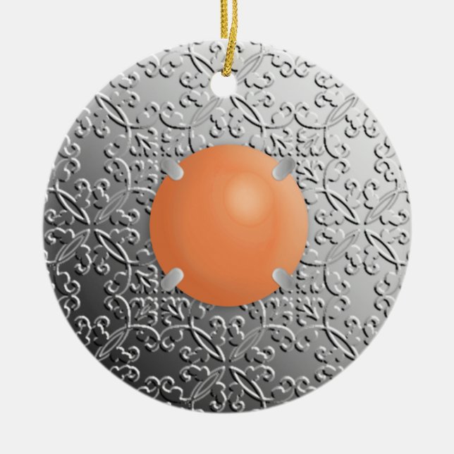 Ornamento De Cerâmica Damasco prateado com gemstone falso (Frente)