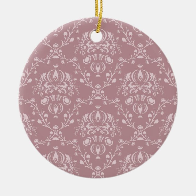 Ornamento De Cerâmica Damasco roxo e branco (Frente)