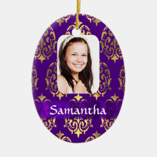 Ornamento De Cerâmica Damasco roxo e ouro