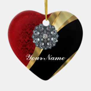 Ornamento De Cerâmica Damasco vermelho e ouro