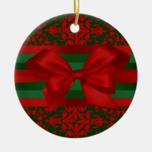 Ornamento De Cerâmica Damasco vermelho & verde #2 do olhar do vintage